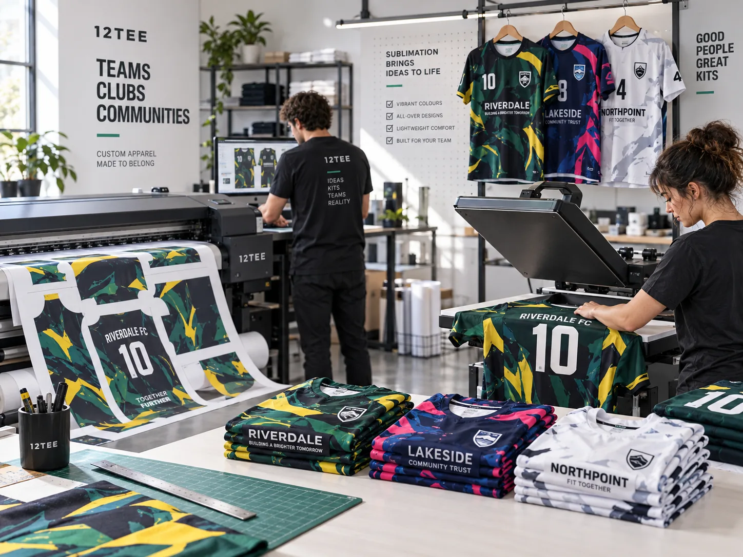 Custom sportswear sublimation production with full-colour shirt designs